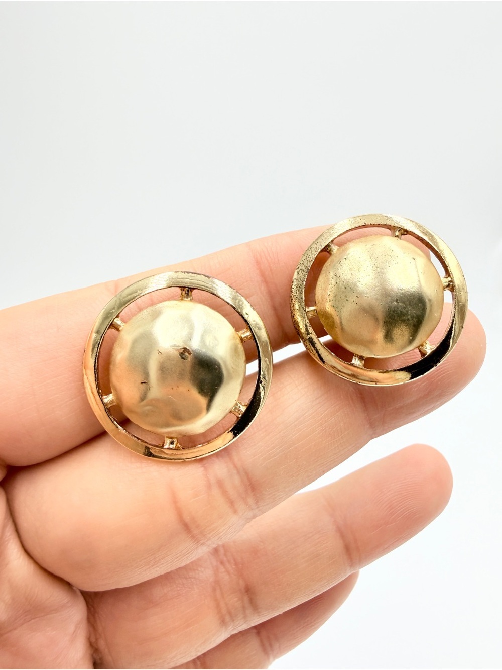Vintage JJG Gold Tone Round Clip-On Statement Earrings